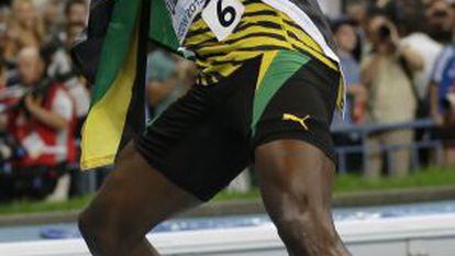 Bolt, tras vencer en los 100 metros de Mosc&uacute;. 