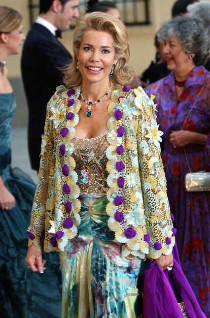 Gabriela de Leiningen, cuando era esposa del Aga Khan, en el palacio del Pardo en la cena previa a la boda de los hoy reyes Felipe y Letizia, el 21 de mayo de 2004.