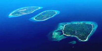 El diminuto atolón de las Gili, frente a Lombok, visto desde el aire.