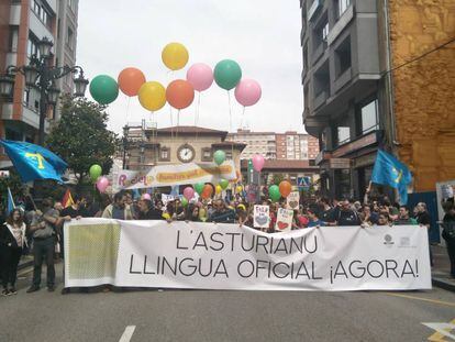 Manifestació a favor de l'oficialitat de l'asturià, a l'abril.