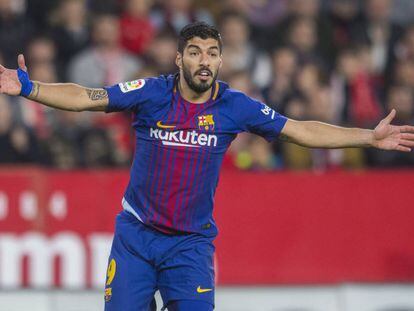 Luis Suárez, en el último partido del Barça en la Liga ante el Sevilla. 