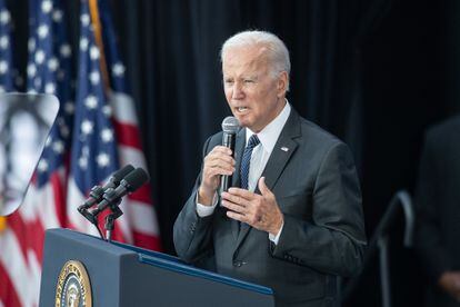 El presidente de EEUU, Joe Biden, este lunes en Boston.