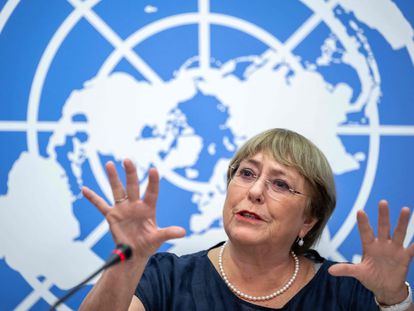 Michelle Bachelet, tras publicar su informe como máxima comisionada de Derechos Humanos en Naciones Unidas, este miércoles.