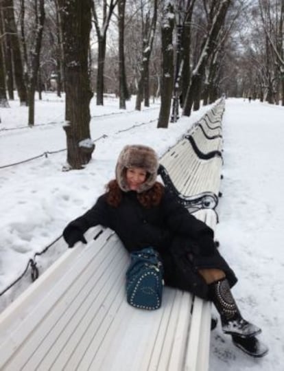 Eva Almaya durante su viaje invernal a San Petersburgo (Rusia).