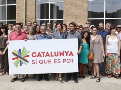 Dirigentes de ICV, Podem y EUiA en la presentación de Catalunya Sí que es Pot.