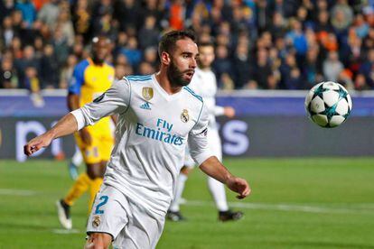 Dani Carvajal durante el partido ante el Apoel.