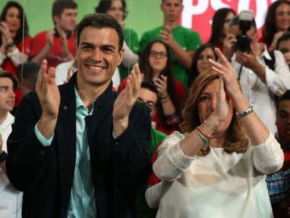 Pedro Sánchez y Susana Díaz, en un mitin en Vícar (Almería) el pasado marzo.