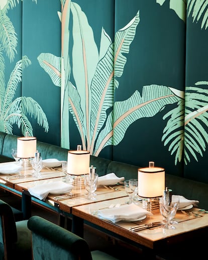 The restaurant on the fifth floor of Casa Cruz, decorated with silk panels made by the Colombian designer Johanna Ortiz.