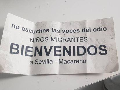 Mensaje que ha aparecido en el interior de un futuro centro para menores migrantes en Sevilla.