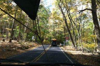 Por la Old Mine Road, la carretera de la Vieja Mina, en el parque natural del Desfiladero del Delaware (Nueva Jersey).
