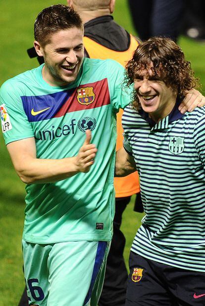 Fontàs y Puyol celebran la victoria de la Liga.