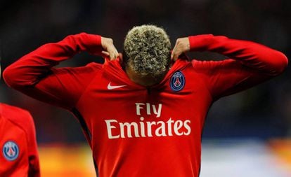 Neymar, durante el partido entre el PSG y el Olympique Lyonnais. 