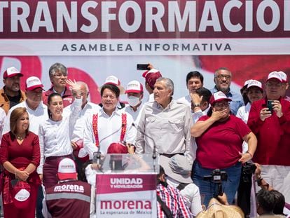 Los aspirantes a la sucesión presidencial en Morena, en un acto en el Estado de México.