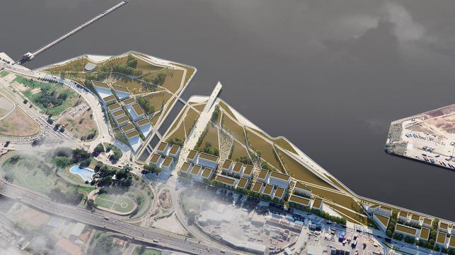 Imagen del proyecto arquitectónico ganador del concurso público para Costa Salguero, en Buenos Aires, frente al río.