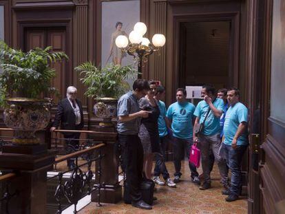 Reunión de Movistar con los técnicos en paro en Barcelona.