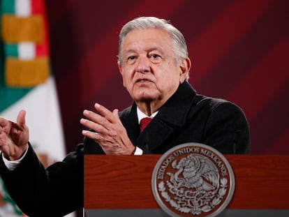 El presidente de México, Andrés Manuel López Obrador, en su conferencia de prensa del 2 de enero de 2023.