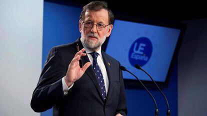 El presidente del Gobierno, Mariano Rajoy, en una rueda de prensa en Bruselas.
