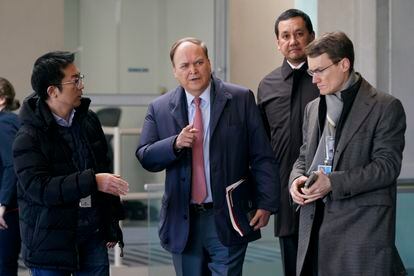 Russian Ambassador to Washington Anatoli Antonov (in the center of the image) at the State Department headquarters in the US capital after being subpoenaed.
