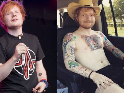 Ed Sheeran en 2011 y, a la derecha, en una imagen reciente de su Instagram.