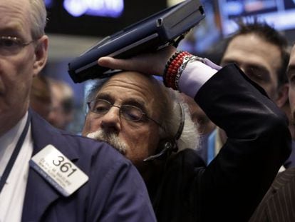 Peter Tuchman, operador de Wall Street, este viernes en el parqu&eacute; neoyorquino.