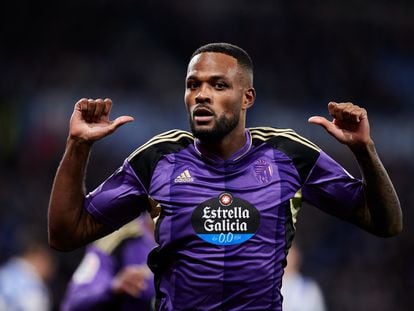Cyle Larin of Real Valladolid CF reacts after scoring goal during the La Liga Santander match between Real Sociedad and Real Valladolid CF at Reale Arena  on February 5, 2023, in San Sebastian, Spain.
AFP7 
05/02/2023 ONLY FOR USE IN SPAIN