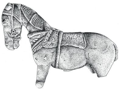 Caballo ibérico con atalaje y silla encontrado en santuario de El Cigarralejo (Murcia).