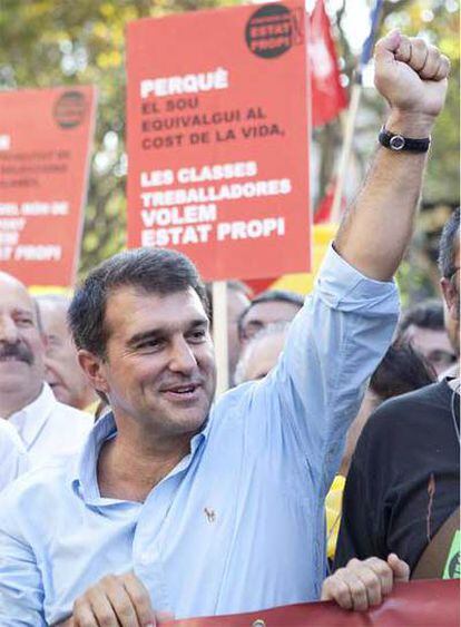 Joan Laporta, ayer, en la manifestación.