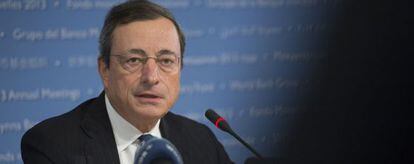 El presidente del BCE, Mario Draghi, durante la asamblea anunal del FMI en Washington.