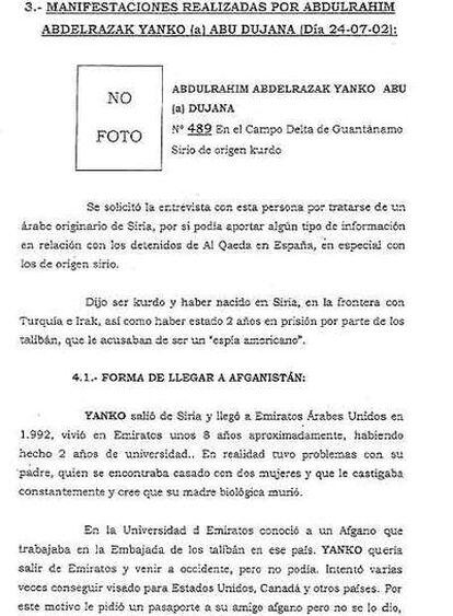 Ficha del sirio interrogado.