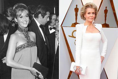 El adjetivo que define los estilismos de Jane Fonda en la alfombra roja a lo largo de las décadas es el de impecable: lo demostró en Cannes en 1966 y lo ha vuelto a dejar claro en los Oscar de este año.