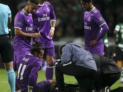 Bale tras lesionarse ante el Sporting. 