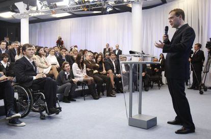 Medvédev, durante un acto del partido gubernamental Rusia Unida.