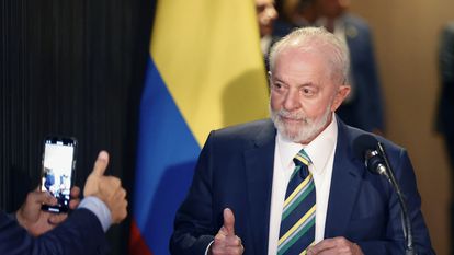 El presidente de Brasil, Luiz Inácio Lula da Silva, tras un encuentro con Gustavo Petro, su par de Colombia.