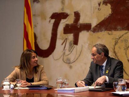 El president de la Generalitat, Quim Torra, i la consellera de Presidència, Meritxell Budó. 
 