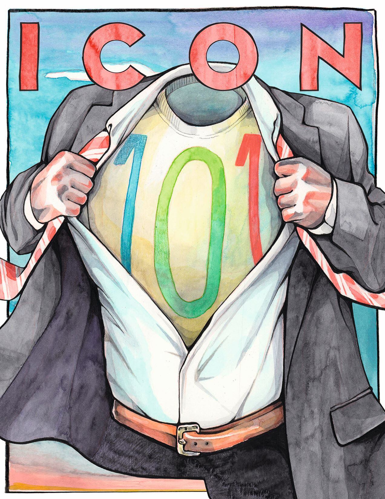 La portada que el dibujante Pol Anglada diseñó para el número 101 de ICON: un hombre por fuera y superhéroe por dentro.