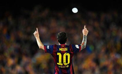Messi celebra uno de sus dos goles