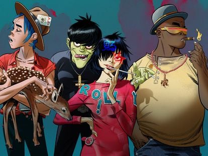 Los integrantes del grupo animado Gorillaz, proyecto liderado por Damon Albarn.