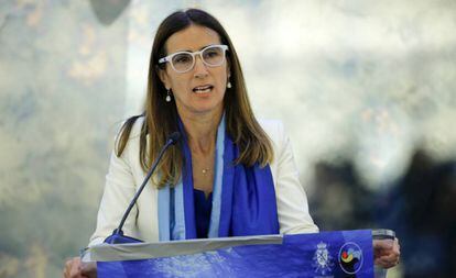 La ministra Carolina Schmidt habla durante el foro de Blue Leaders, celebrado el 25 de septiembre pasado en el marco de la cumbre del clima realizada en Nueva York.
