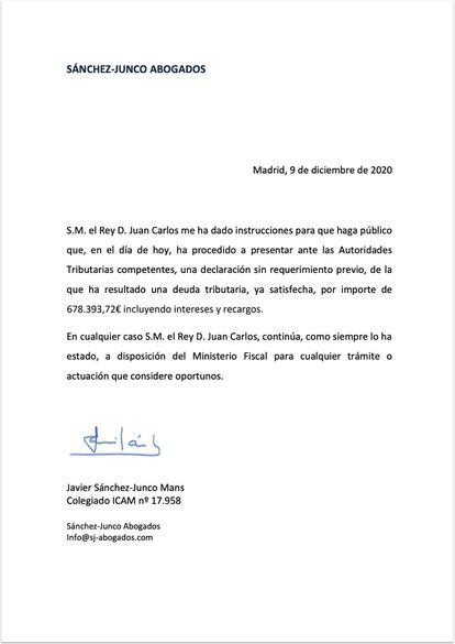 Nota regularización fiscal Juan Carlos I