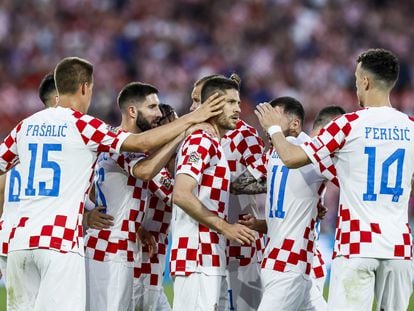 Los jugadores de Croacia celebran su primer gol ante los Países Bajos el pasado miércoles en la semifinal de la Liga de las Naciones.