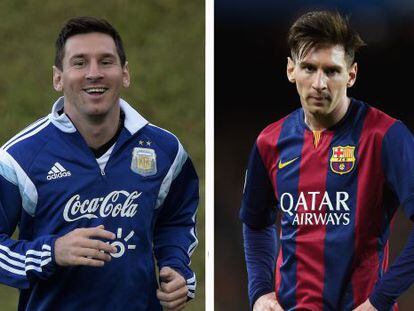 Messi, en junio de 2014 en Brasil (izquierda) y en mayo pasado.