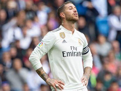 Sergio Ramos, durante el Madrid-Getafe en el Bernabéu.