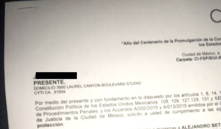Una de las cartas enviadas por abogados mexicanos presentadas como evidencia.
