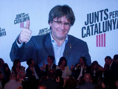 El expresidente Carles Puigdemont, en el acto de inicio de campaña.