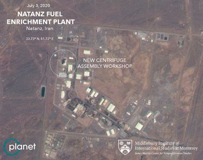 Imagen de satélite del complejo de enriquecimiento de uranio de Natanz (Irán).
