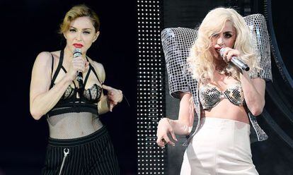 Fotomontaje de Madonna y Lady Gaga actuando