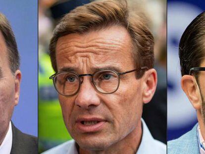 Los tres candidatos a primer ministro en Suecia: el socialdemócrata Stefan Löfven, el conservador Ulf Kristersson, y el xenófobo Jimmie Åkesson.