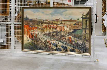 Painting by Igo Pötsch illustrating the Führer's path to the proclamation of the Anschluss on March 15, 1938.