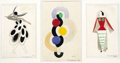 Obras de 'Sonia Delaunay. Arte, diseño y moda', que se exponen en el Museo Thyssen, Madrid.
