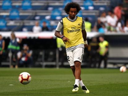 Marcelo, jugador de fútbol del Real Madrid, durante un entrenamiento.